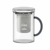Theeglas Keep Calm 42cl - glas & RVS - transparant & blauw- Koffietassen|Koffietassen