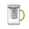 Koffietassen|Koffietassen|Theeglas Keep Relaxed 42cl - glas & RVS - transparant & geel