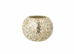 J line Theelichthouder Bal Gekraakt Ø10x8,5cm - glas - goudkleurig- Kaars & Houder