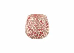 Theelichthouder Hart Ø9x8cm - glas - roze- Kaars & Houder