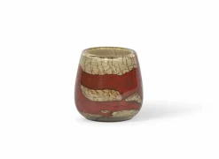 Kaars & Houder|Theelichthouder H11cm - glas - honing & rood