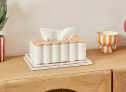 Tissuebox Cheri 24x15x9cm - MDF - wit & naturel- Tissuehouders