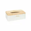 Tissuebox Lea 25x13,3x8,6cm - polystone & rubberhout - wit- Tissuehouders