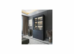 Vitrinekasten|Vitrinekasten|Vitrinekast Valencia 124cm - melamine - zwarte eik