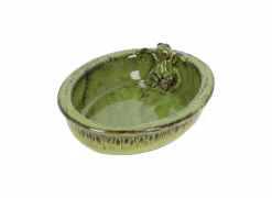 Vogelbad Kikker 30x23,5xH8cm - keramiek - groen- Tuindecoratie
