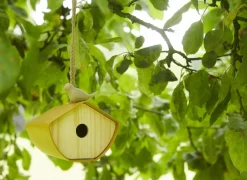 Vogelhuisje 16x16x16,5cm - bamboevezel - naturel- Tuindecoratie