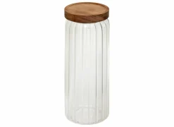 Voorraadpot Harmony 1,3L - glas - transparant & acacia- Bewaardozen
