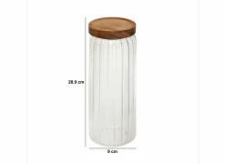 Voorraadpot Harmony 1,3L - glas - transparant & acacia- Bewaardozen