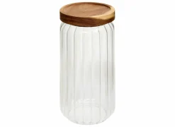 Voorraadpot Harmony 1L - glas - transparant & acacia- Bewaardozen