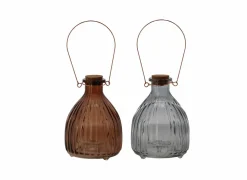 Wespenpot geribbeld 12,3x17,80cm - glas - bruin & grijs- Vazen & Bloempotten|Poetsgerief