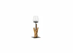 Herfstdecoratie|Kaars & Houder|Windlicht Raisa H40cm - hout massief & glas - naturel